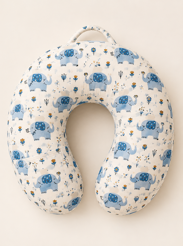 Blue Elephants & Flowers replacement cover for breastfeeding pillow