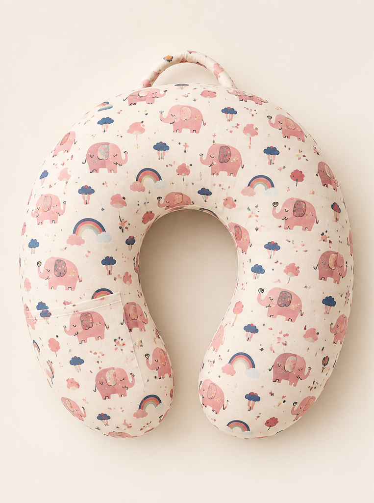 Pink Elephants & Rainbows replacement cover for breastfeeding pillow